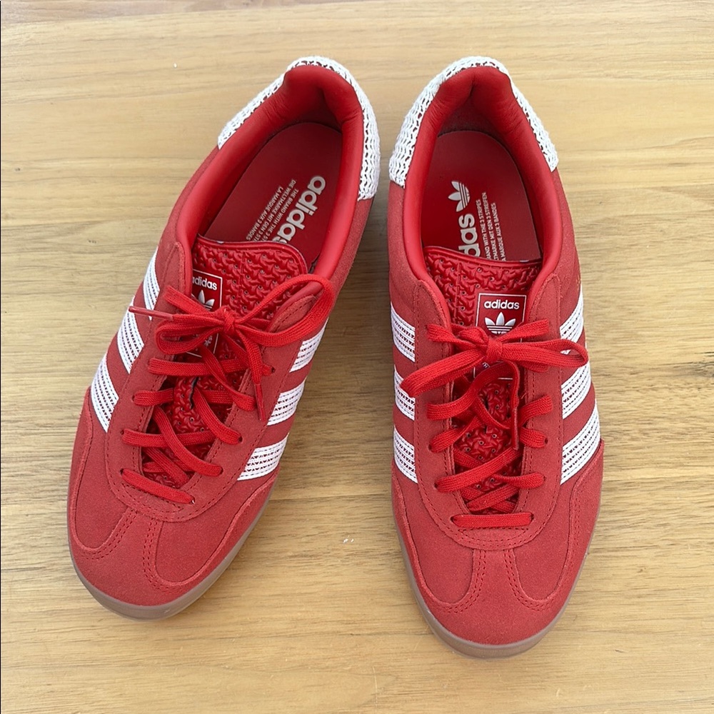 Adidas, Gazelle, Red Trainers with White Accents -like new